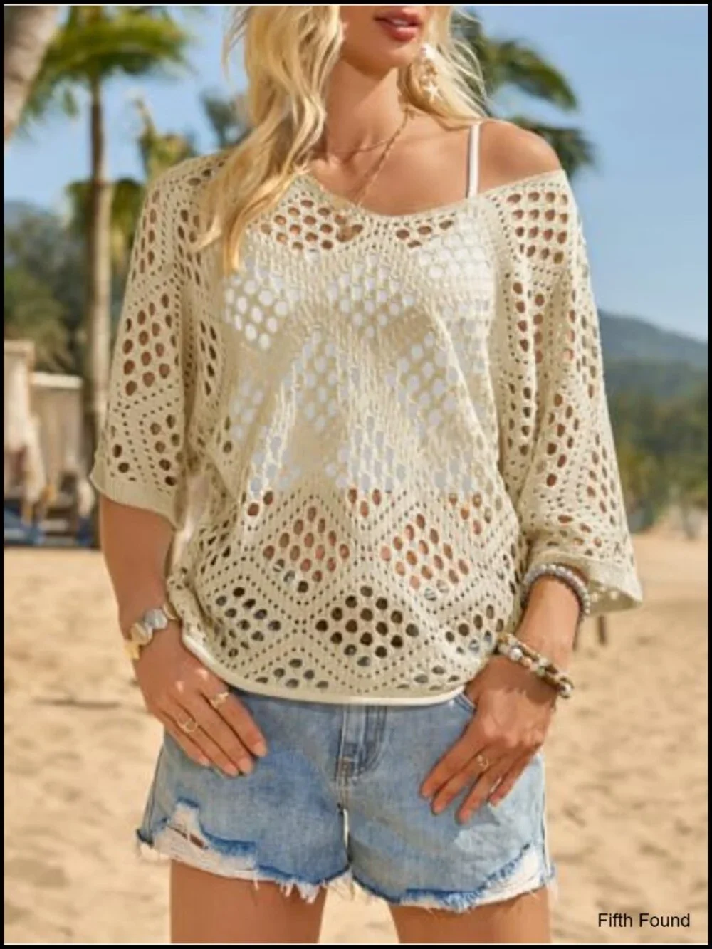 Women's Crochet Cover Up Top Short Sleeve Hollow Out Summer Beach Swimsuit